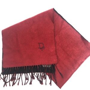 Vintage Dior Cashmere Wool Scarf With Fringe Red - image 1